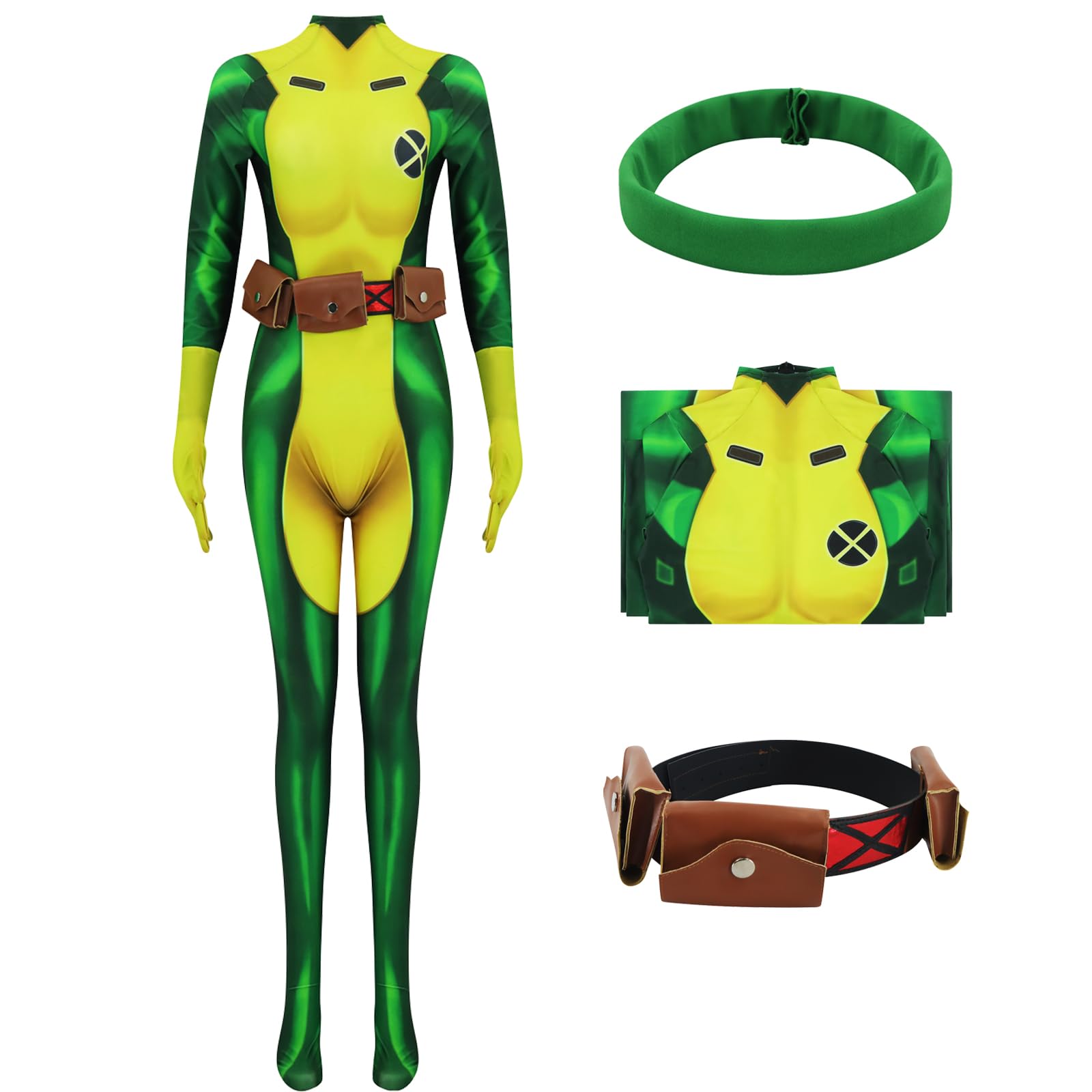 AYYOHON Rogue Cosplay-Kostüm, Superheld, Rogue Grün, Bodysuit, Damen, Rogue Zentai, Overall für Erwachsene, Halloween-Outfits, Größe S