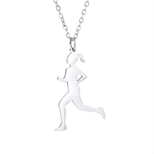 Retro Halskette Ketten Schmuck Herren Frauen Anhänger Necklace Laufendes Mädchen-Anhänger-Halskette, Läufer, Sport-Halskette, Geist, Sportler, Party, Marathon-Liebhaber, , Stil 1, Silberfarben