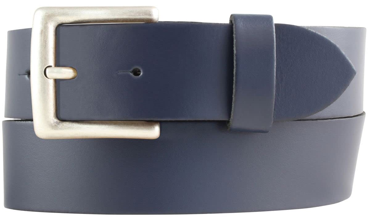 BELTINGER Gürtel aus 100% echtem Leder mit altsilberner Gürtelschließe 4 cm | Jeans-Gürtel für Damen Herren 40mm | Spaltleder-Gürtel in 4cm | Marine 100cm