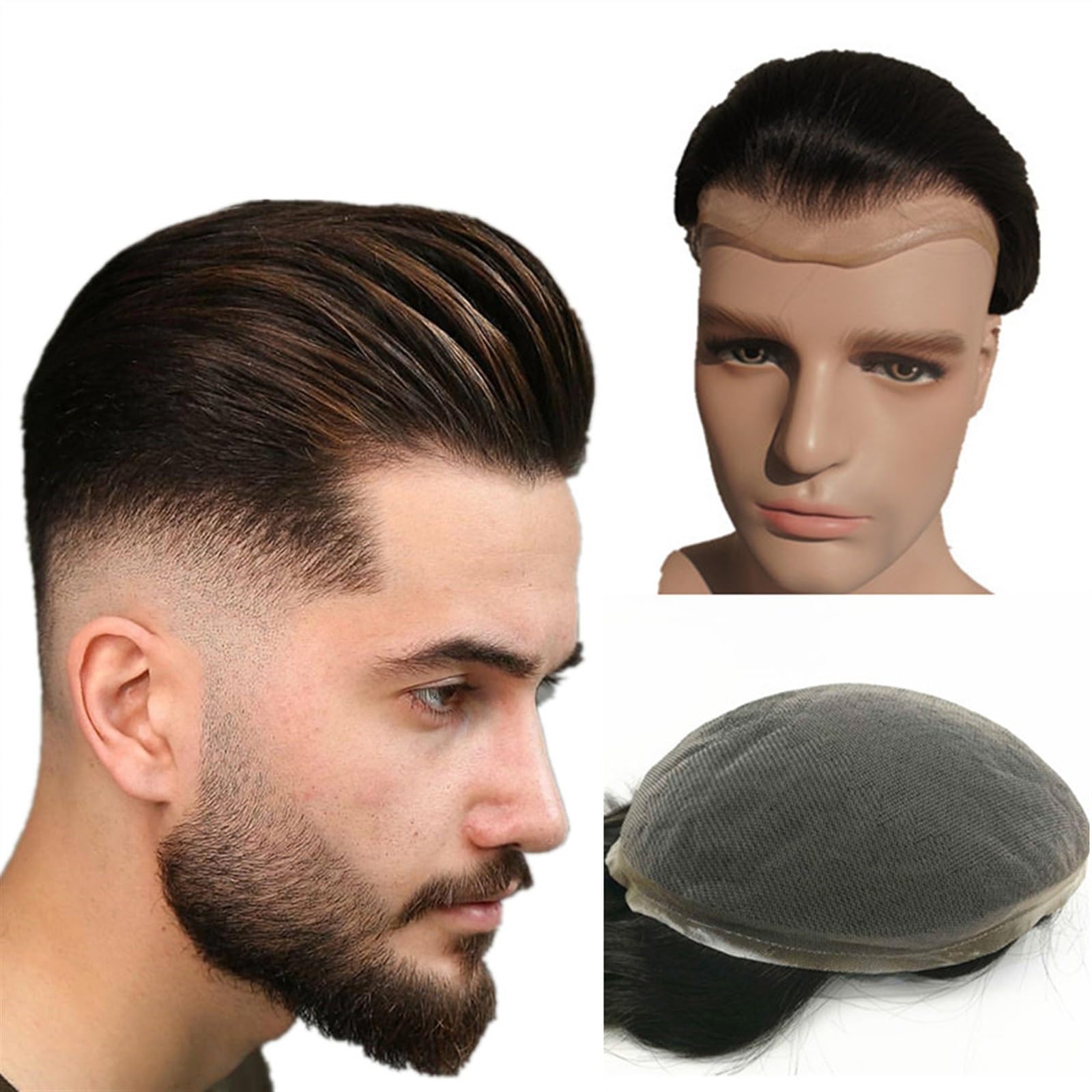 Perücke Männer 10 * 8 haar teile Toupet for Männer Echthaar Prothese Herren Schweizer Spitze Haar Ersatz System Haar einheiten basis Toupet für Herren(Dark brown)