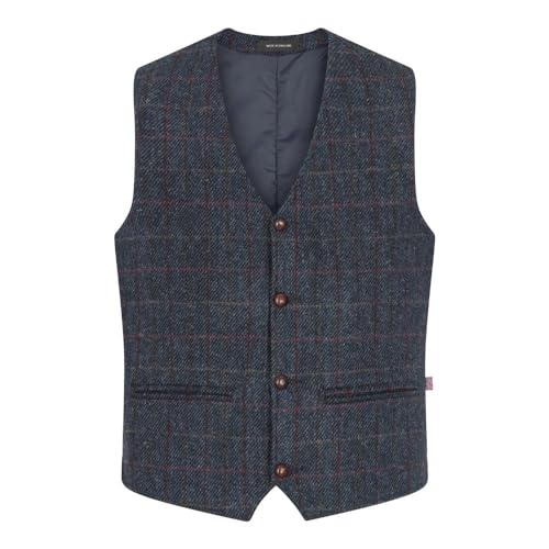 WALKER AND HAWKES Herren Country-Weste - klassisch - Harris-Tweed - Fischgrätmuster - Royalblau - EU 56 (UK 46)