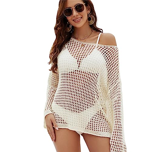 Uitndvyte Lose gehäkelte Blusen für Damen, Bademode, ausgehöhlter Ausschnitt, Strand-Top, Badeanzug, Strandbekleidung