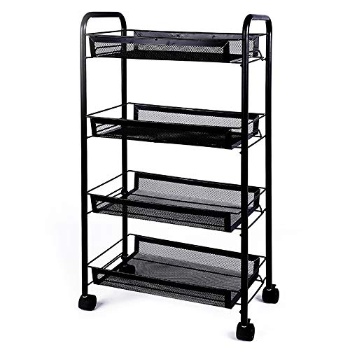 LASTRAN Trolley Organizer Trolley mit Easy-Glide-Rädern und 4 Metall-Mesh-Korbregalen Tragbare Rollende Wäschegebrauchswagen Geeignet für Küche Badezimmer Waschküche