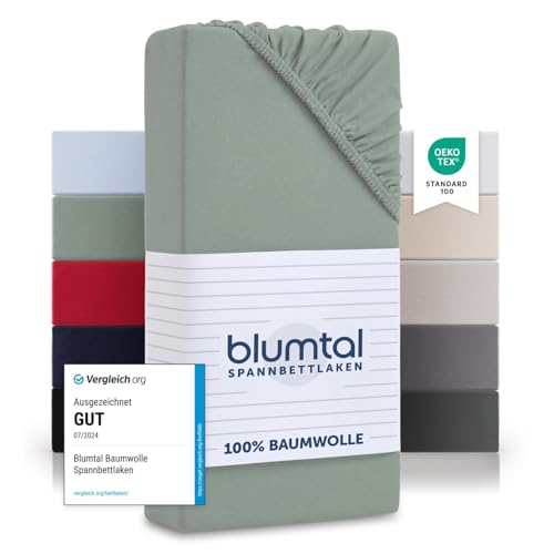 Blumtal® Basics Jersey Spannbettlaken 135x190cm - Oeko-TEX Zertifiziert, 100% Baumwolle Bettlaken, bis 20cm Matratzenhöhe, Summer Green - Grün