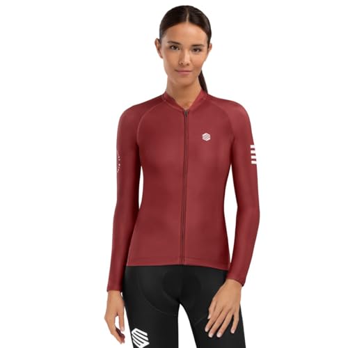 SIROKO - Radtrikot Langarm für Damen M2 Cherry - M - Bordeauxrot/Weiß