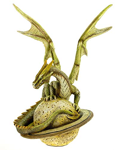 Vogler Grüner Drache sitzt auf dem Planet Saturn 27 cm Figur Dragon