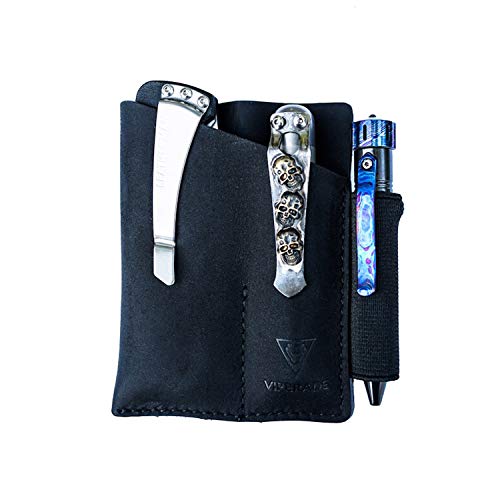 VIPERADE PJ12 EDC Lederscheide Multitoolscheide Werkzeugholster Messergürtelscheide Taschenlampenscheide für Leatherman Multitools Messerscheide handgefertigte Organizerscheide mit 3 Taschen – Schwarz