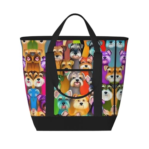 YQxwJL Isolierte Kühltasche mit Schnauzer-Motiv, großes Fassungsvermögen, Einkaufstasche, Reisetasche, Strand, wiederverwendbare Einkaufstasche für Erwachsene, Schwarz, Einheitsgröße