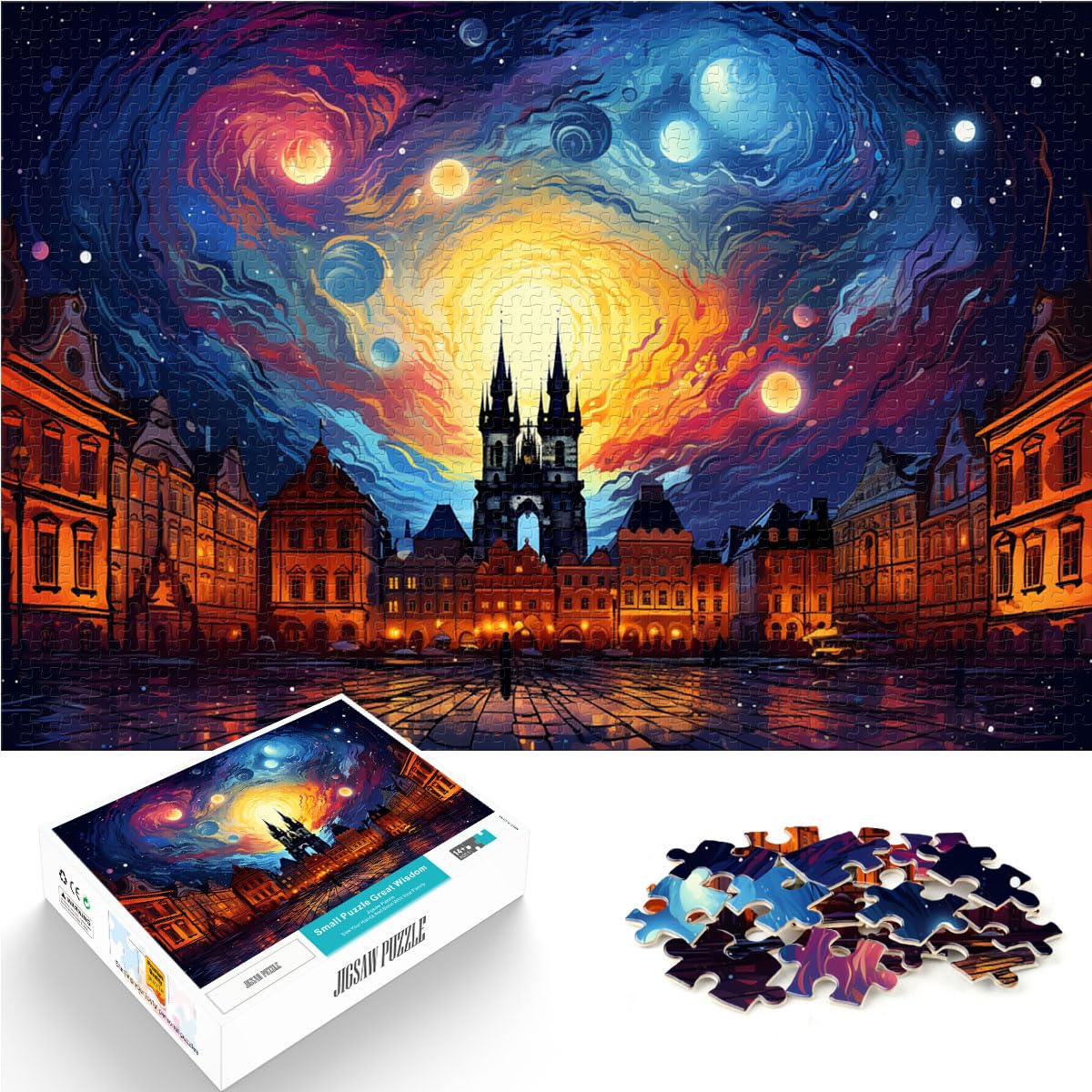 Puzzlespiel „Buntes Prager Quadratpuzzle für Erwachsene“ mit 1000 Teilen. Das Holzpuzzle eignet ganze Familie und ist mit 1000 Teilen (50 x 75 cm)