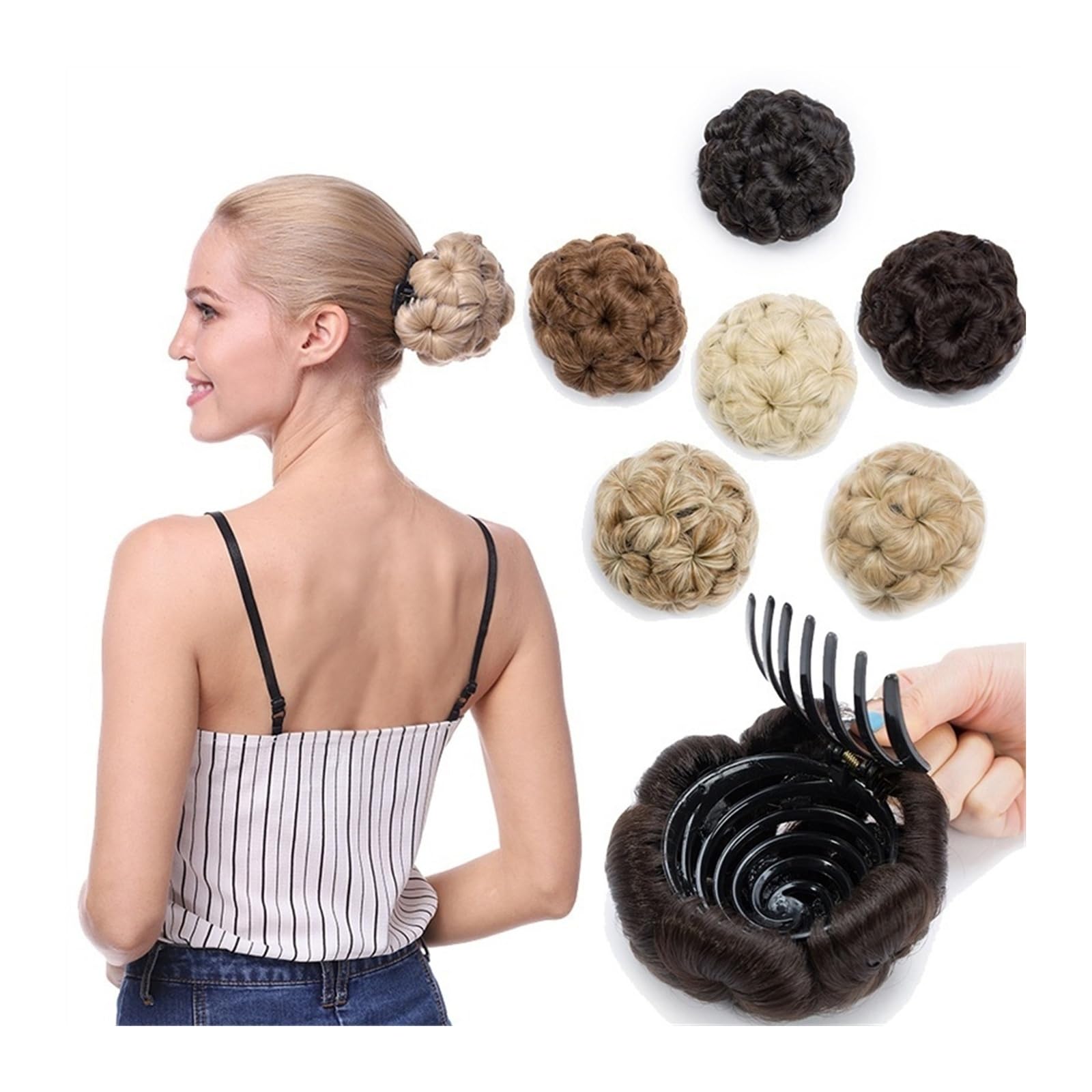 Haarteil Donut-Chignon-Clip-in-Haarverlängerung for Frauen, Blumen-Stil, Haarknoten, Haarteil, synthetische Locken, Klaue im Pferdeschwanz, Haarverlängerung, Hochsteckfrisur-Haarteil Haarverlängerung(