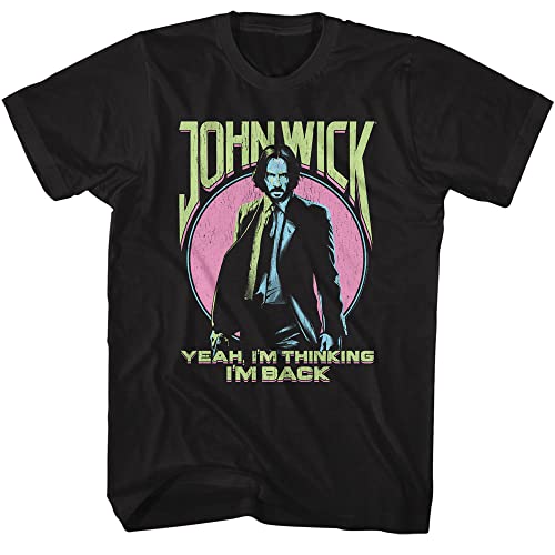 John Wick T-Shirt Yeah I'm Thinking I'm Back Erwachsene Kurzarm T-Shirts Vintage Style Grafik Tees Herren, Schwarz, L