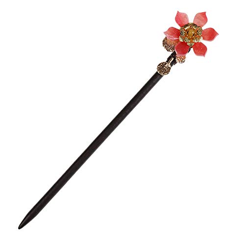 Retro-Haarbalken, chinesische Haarschläge, Hölzerne Haarstäbchen for Dutts, rosafarbene Blumenhaar-Essstäbchen, handgefertigte, elegante Haarnadeln, chinesische klassische Holz-Essstäbchen for Frauen,