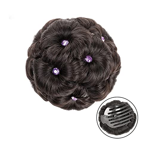 Haarknoten Hochsteckfrisur-Haarteil mit Strass for Hochzeitsfeier, synthetischer Haarknoten, eleganter geflochtener Chignon-Clip-in-Haarknoten for Frauenhaar Haarschmuck Damen (Color : Brown black,