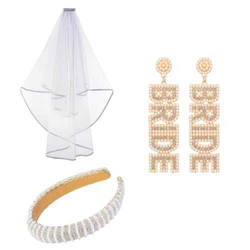 Künstliche Stirnbänder, Schleier-Ohrring-Set für Hochzeit, Party, eleganter Haarreif, Brautparty, Geschenk, Junggesellinnenabschied, Kopfbedeckung, modische Stirnbänder