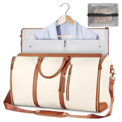 Faltbare Anzugtasche, große Kapazität, Handgepäcktasche für Männer und Frauen, multifunktionale Aufbewahrung, wasserdicht, Reise-Organizer, Seesack, Beige