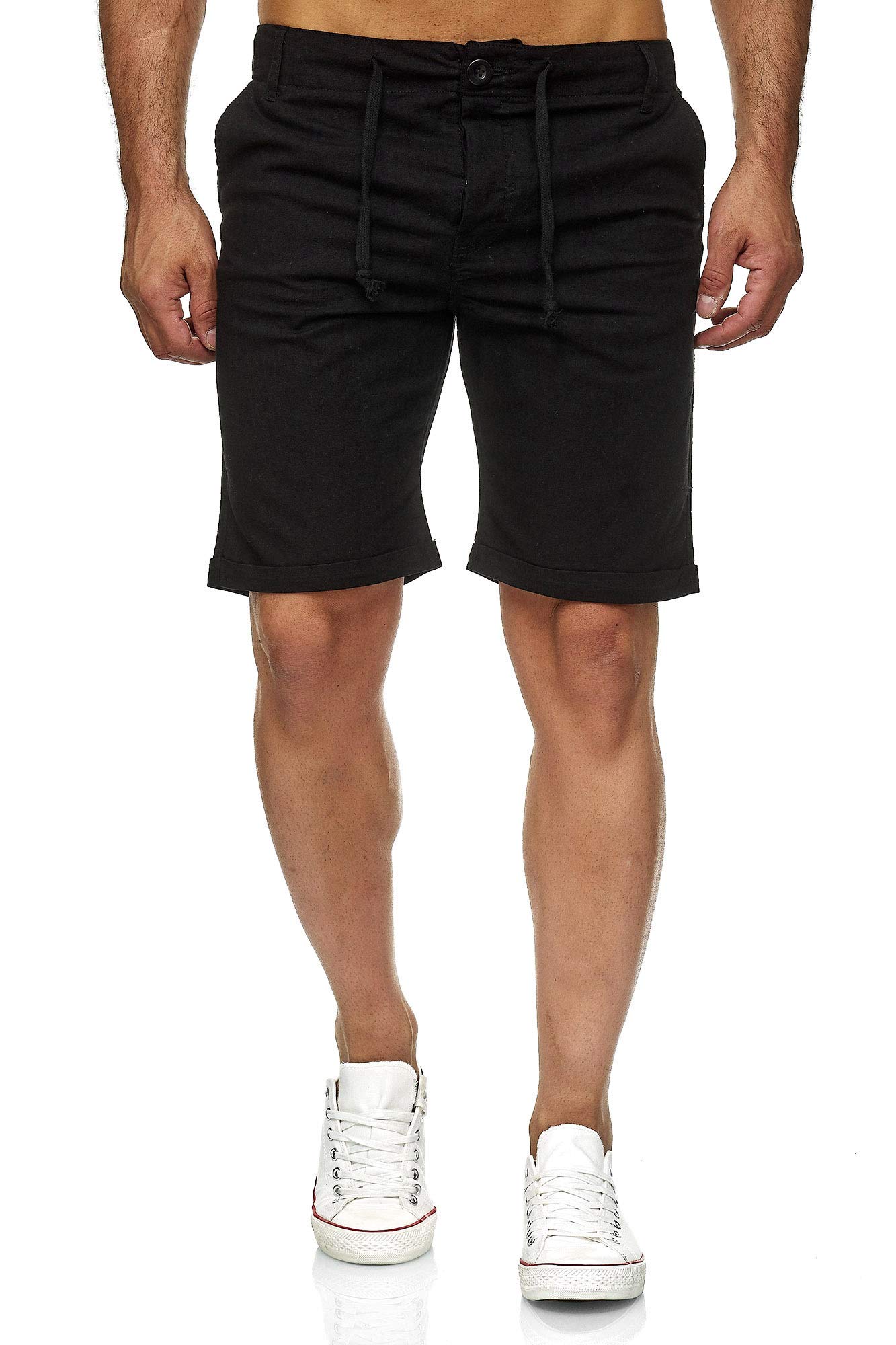 Reslad Leinenhose Kurze Hose Herren Leinen-Shorts lässige Männer Freizeithose Strandhose Stoffhose Sommer-Shorts RS-3002 Schwarz S