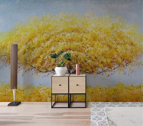 Goldener Herbstbaum 3D Tapete Poster Restaurant Schlafzimmer Wohnzimmer Sofa TV Dekorative Wand-200cm×140cm