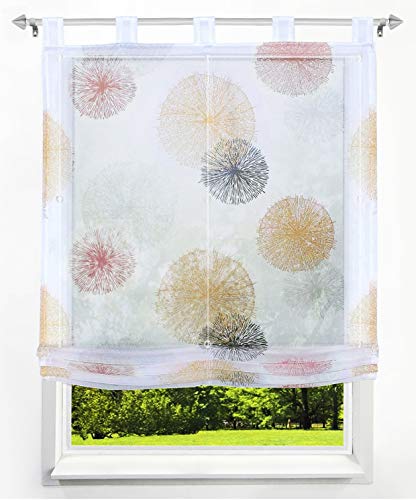 LiYa 1 Stück Raffrollo mit Feuerwerk Muster Floral Design Raffgardine Voile Transparent Vorhang (BxH 120x140cm, Orange)