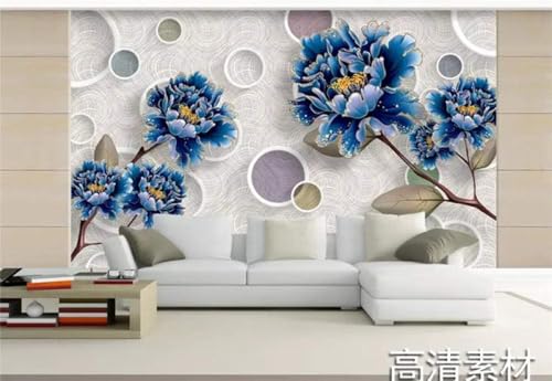 Blaue Blumen Geometrische Kreise 3D Tapete Poster Restaurant Schlafzimmer Wohnzimmer Sofa TV Dekorative Wand-250cm×170cm