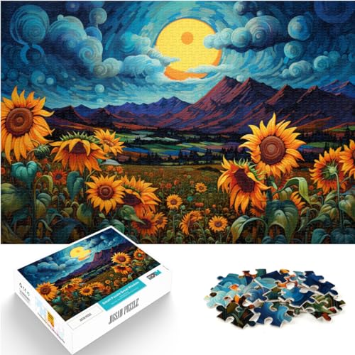 Puzzle „Sonnenblumen unter dem Mond in der Nacht“, 1000 Teile, Premium-Puzzle, Holzpuzzle, Geburtstagsgeschenk, Geschenke für oder, Wandkunst, 1000 Teile (50 x 75 cm)