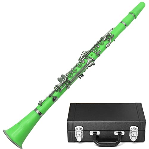 B Flache Klarinette Weiße Klarinette Farbe Klarinette Musikinstrument Anfänger Klarinette (Color : Green+imitation leather case)