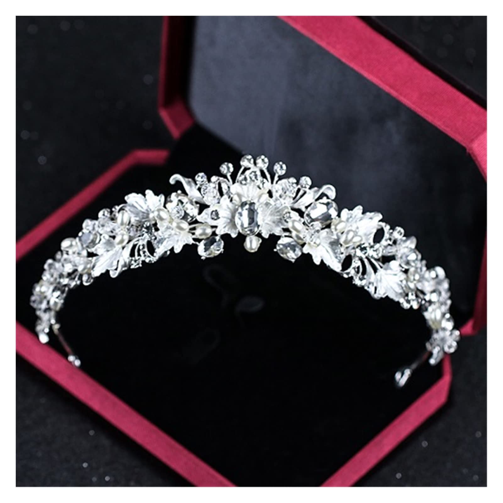 AIHEDOUJ Strass-Blumen-Brautkronen, handgefertigt, silberfarben, Tiara, Stirnband, Kristall-Diadem, Krone, Hochzeit, Haarschmuck, Stirnbänder