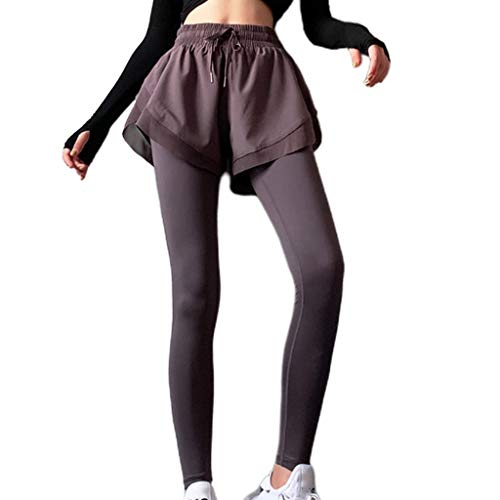 Mllepjdh 2-in-1-enge Sport Leggings Für Damen Mit Hoher Taille Und Shorts Kordelzug Yogahose