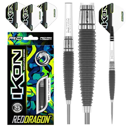 RED DRAGON Ikon 1.1 25 Gramm Professionelles Wolfram Steeltip Dart Set mit Flights und Schäften