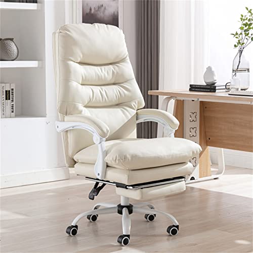 Drehbarer Schreibtischstuhl aus PU-Leder, ergonomischer Chefsessel mit Fußstütze, verstellbare Höhe und Neigungsfunktion, hohe Rückenlehne, Chefsessel für Zuhause, Büro, Schlafzimmer, Beige