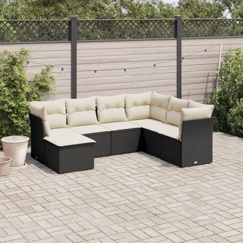 Juroupi 7-tlg. Garten-Sofagarnitur mit Kissen Gartengarnitur Set Garten LoungemöBel Set LoungemöBel Balkon Patio Furniture Schwarz Poly Rattan - 3217986