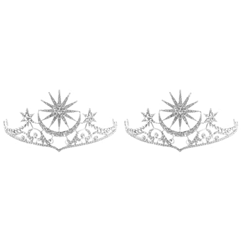 Diademe for Mädchen, 2 Stück Mond-Haarschmuck, Prinzessinnen-Haarkronen, Hochzeitsfeier, Kristall-Tiara, Haarband, Strass, Braut-Tiara, glitzernde Kristalle, mondförmige Kronen, Stern-Strasssteine, Ba