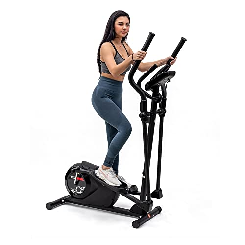 TechFit Elliptischer Heimtrainer mit 8 Widerstandsstufen, Schwungmasse: 5 kg, LCD-Display mit Griff für Herzfrequenztest