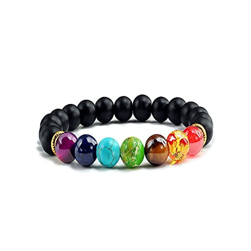 Armband aus 7 Natursteinen mit rauem Kristall, Charm, Modeschmuck, elastisches Seil, Perlenarmreif, Freundschaftsgeschenk für Männer und Frauen, Reiki-Armbänder (Farbe: Grün, Größe: Vulkangestein)