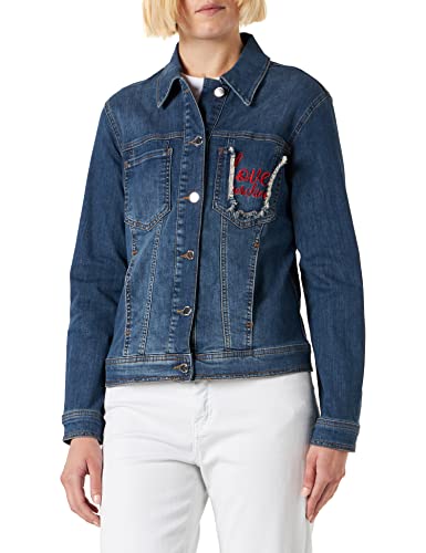 Love Moschino Women's 5 Pockets Slim fit Jacket, Dark Blue Denim, 44