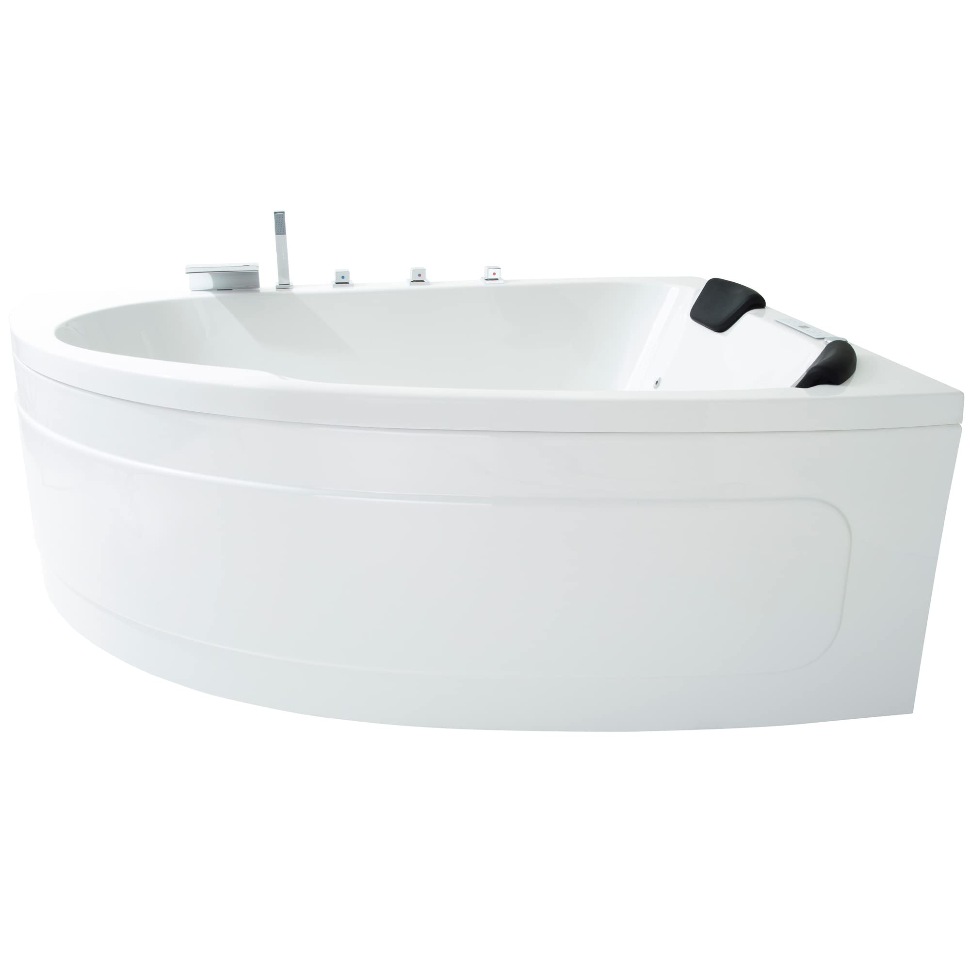 Basera® Classic Indoor Eck-Whirlpool Badewanne Guam für 2 Personen mit 25 Massagedüsen, Wasserfall, LED-Ambiente, Touchpanel, Bluetooth und Radio (Guam rechts)