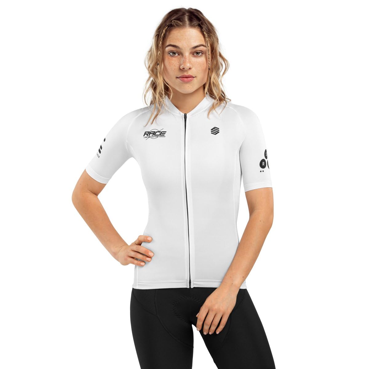 SIROKO - Biologisch Abbaubares Radtrikot für Damen Bio Race High Road - L - Weiß