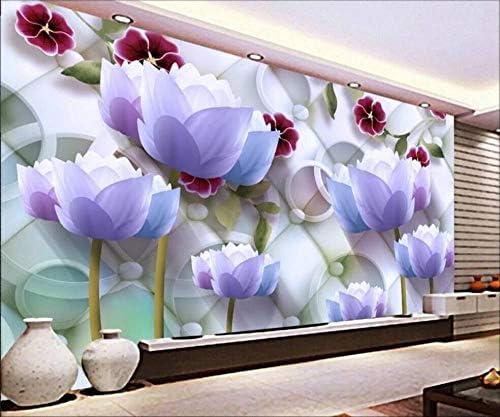 XLMING Hellblau Lila Lotus Bilder Küche Esszimmer Arbeitszimmer Wohnzimmer TV Hintergrund Wand 3D Tapete-300cm×210cm