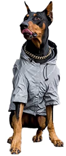 DHGTEP Hundemantel Reflektierende Kapuzenjacke Outdoor Winddichte Kleidung Hundemantel für Mittlere Große Hunde (Farbe : Silver, Größe : XXL)