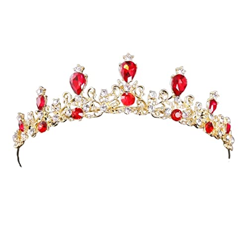 AIHEDOUJ Vintage Krone Tiara Diadem Silber Farbe Kristall Strass Krone und Tiaras Braut Haarschmuck Hochzeit Haarschmuck (Größe: Schwarz) Stirnbänder (Größe: Rot)