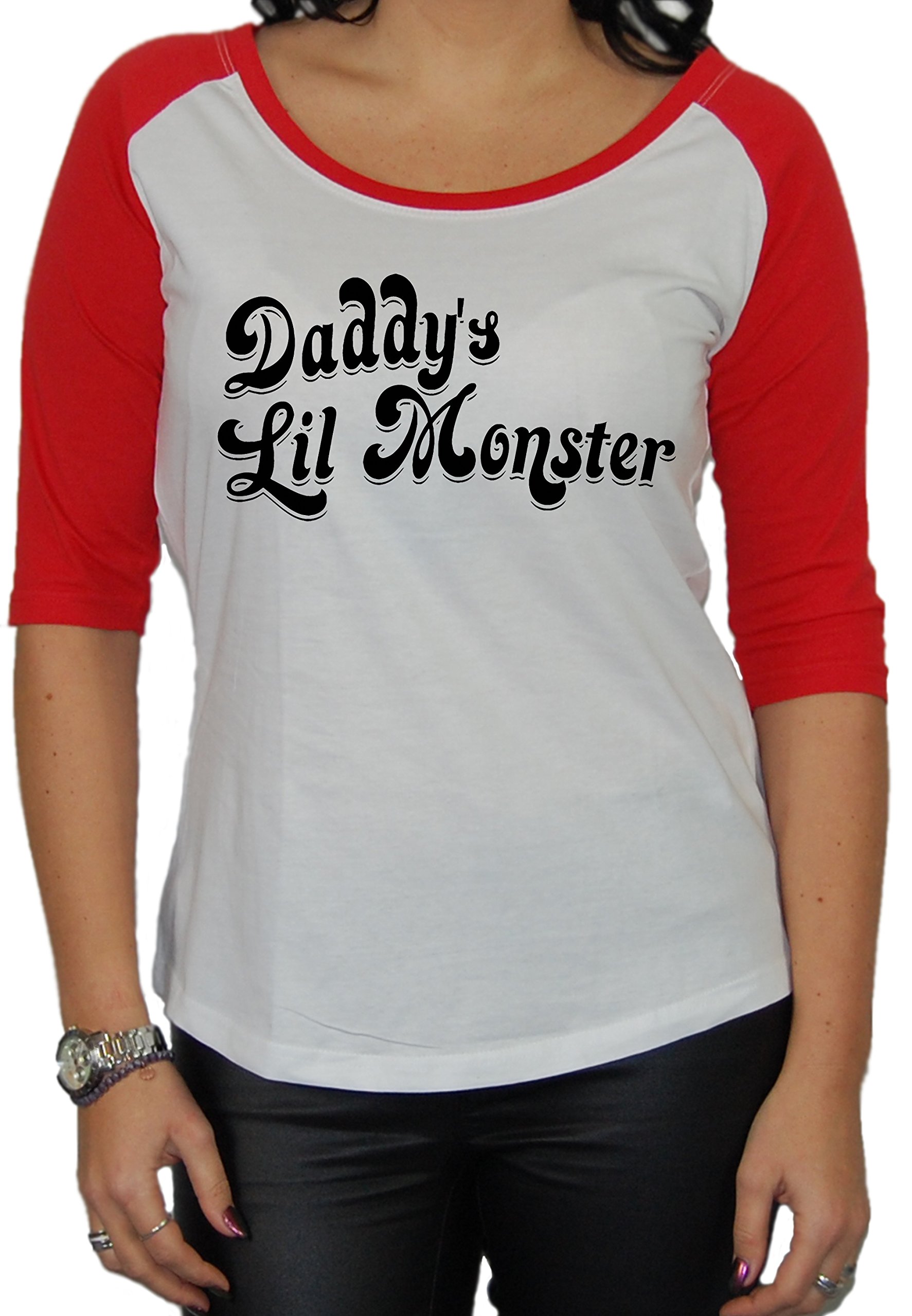 Artshirt-Factory Daddy´s Lil Monster 3/4 Longsleeve Schwarz (XS, Weiß/Rot)