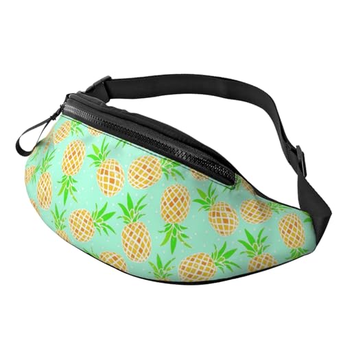 HSJFS Modische Hüfttasche mit tropischem Blumendruck, verstellbarer Gürtel, lässige Brusttasche, GRÜN Ananas, Einheitsgröße