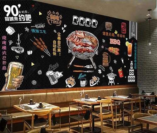 tyujlkjddlf Tapete Wandbild 3D Benutzerdefinierte Handbemalte Hintergrundwand Für Ein Barbecue-Bierrestaurant-200Cmx140Cm