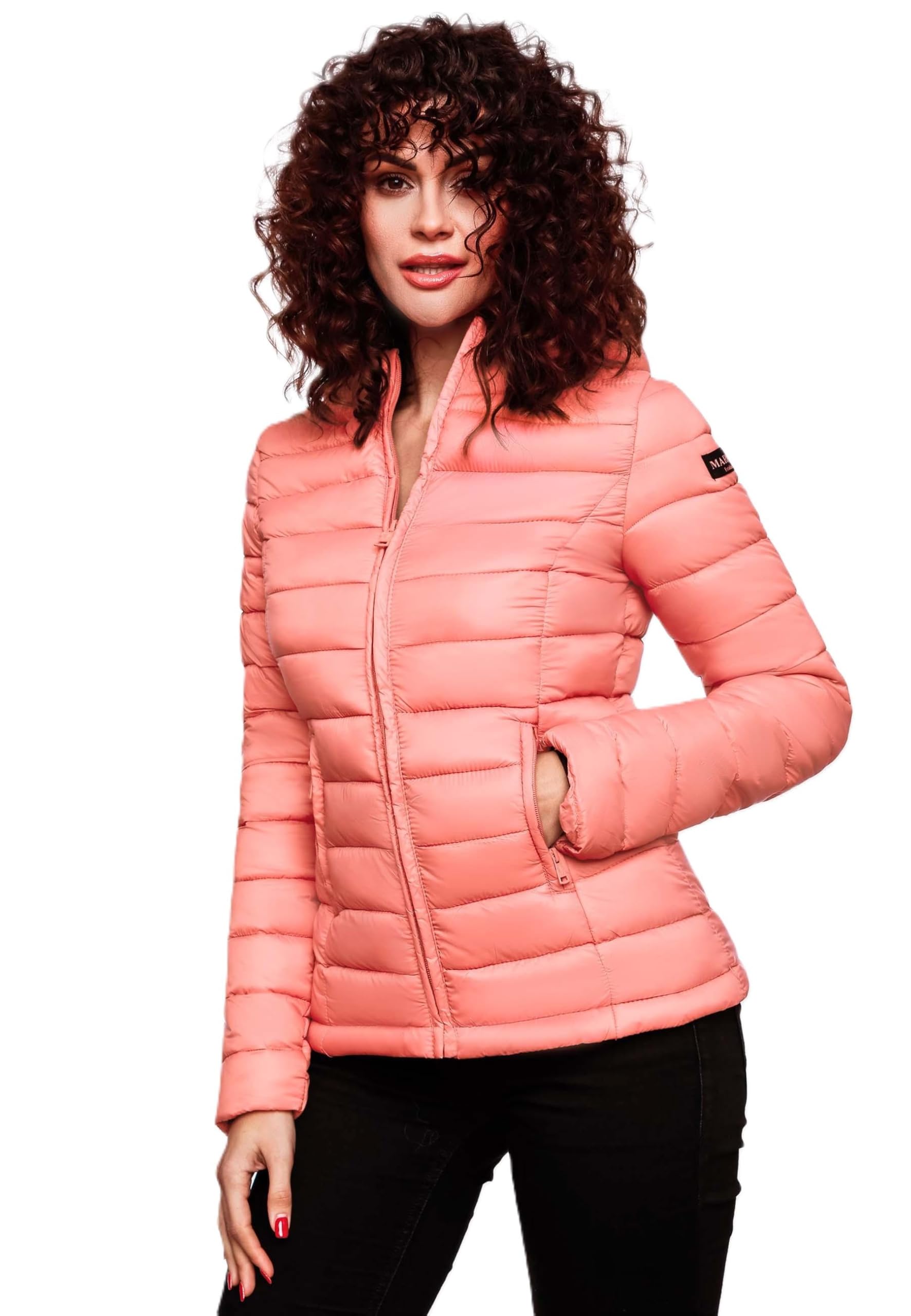 MARIKOO Damen Jacke Steppjacke Herbst Winter Übergangsjacke gesteppt B651 [B651-Luc-Coral-Gr.XS]