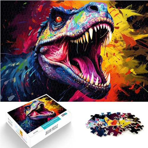 Puzzle für Fantasie, farbenfroher Dinosaurier, 1000-teiliges Holzpuzzle für Erwachsene ganze Familie und die 1000 Teile (50 x 75 cm)