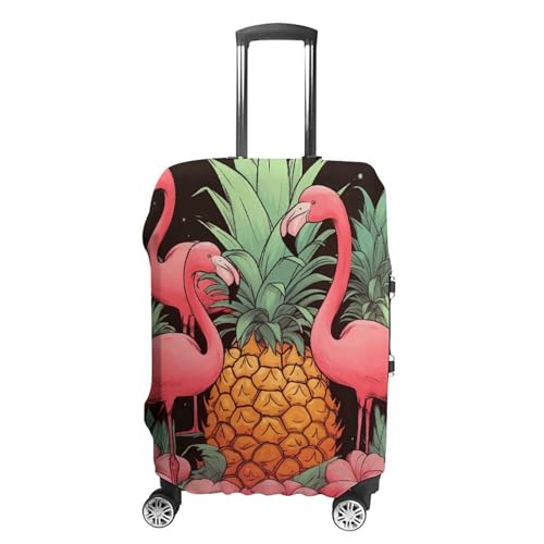 CSGJMYGS Reisegepäckabdeckung, elastisch, waschbar, modisch, kratzfest, Gepäckabdeckung, zwei Frösche, Koffer-Schutz, passend für 45,7 - 81,3 cm Gepäck, Ananas-Flamingos, L