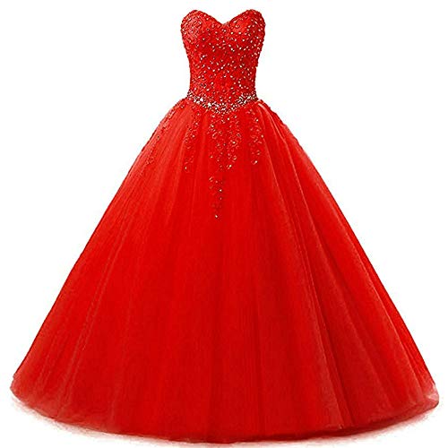 Zorayi Damen Liebsten Lang Tüll Formellen Abendkleid Ballkleid Festkleider Rot Größe 44