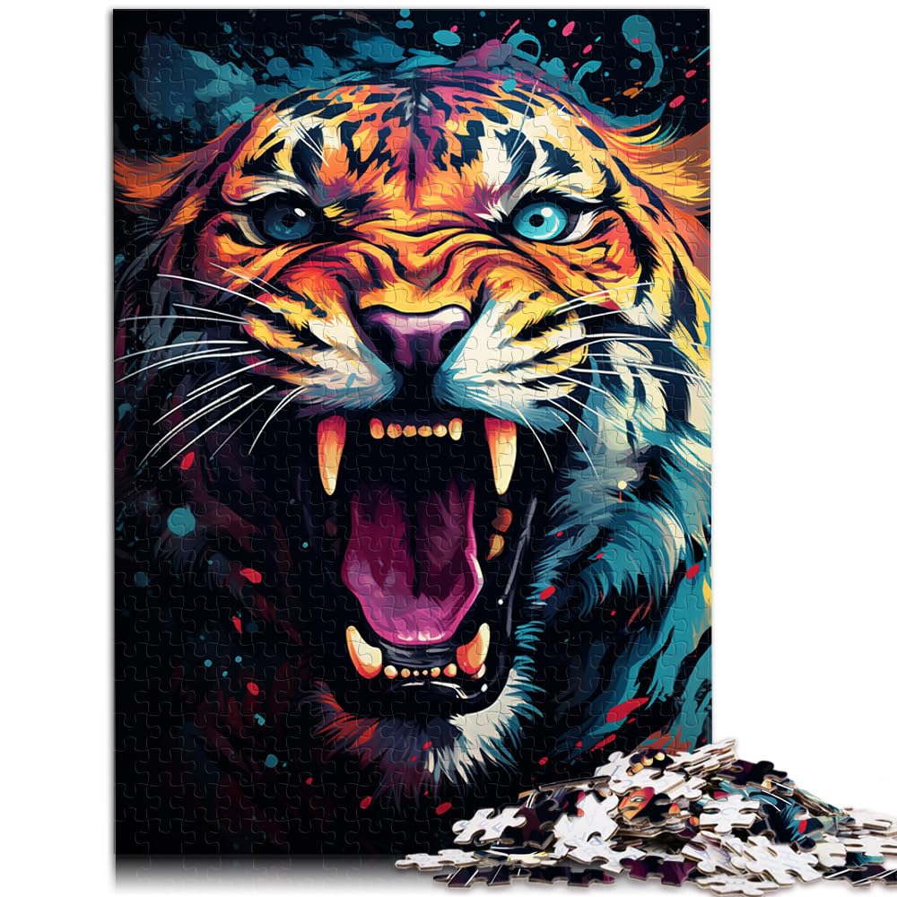 Puzzles, Geschenke, Spielzeug, Bunte Psychedelie eines wunderschönen Tigers, Puzzles für Erwachsene, 1000-teiliges Puzzle, Holzpuzzle, tolles Geschenk für 1000 Teile (50 x 75 cm)