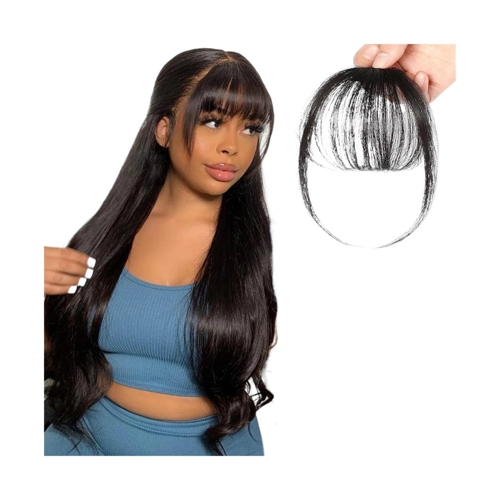 Pony Clip-In-Pony-Echthaarverlängerungen, Air Bangs, Wispy Bangs for Frauen und Mädchen, 1 Stück Stirn-Ersatz-Pony for den täglichen Gebrauch Pony Haarspange