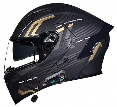 Bluetooth-Motorradhelm, ECE-geprüft, modularer Motorradhelm, für Herren und Damen, Integralhelm für Roller, Doppelvisier, für Erwachsene, Integralmotorrad H,L56-57CM