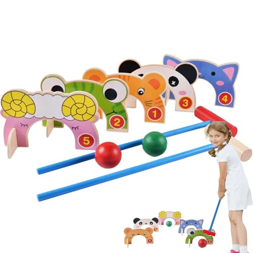 Lyricalist Tier-Krocket-Spielset,Cartoon-Tier-Krocket-Set aus Holz,Robustes interaktives Spielzeug-Krocket-Set | Outdoor-Spiele, leuchtende Farben, Bezauberndes Tier-Krocket-Set zum Geburtstag